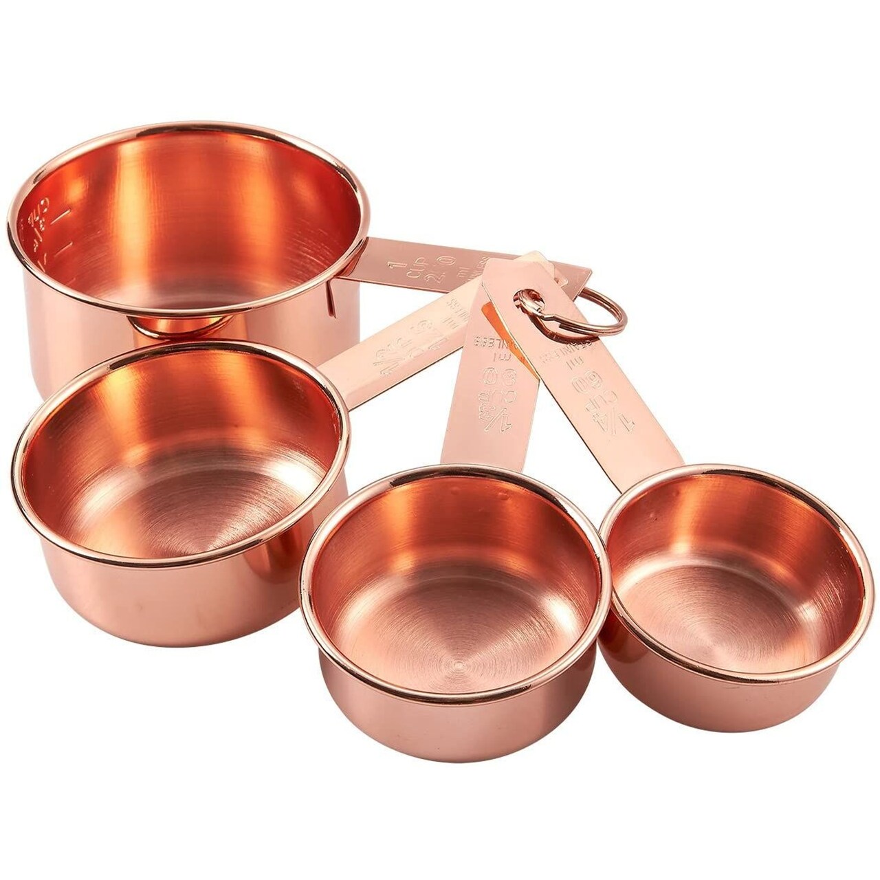 Stainless Steel Measuring Cup Set - Precision Baking & Cooking with Stackable Copper Plated Cups - Complete Measuring Cup & Spoon Set (4 Cups Measuring 1/4 cup, 1/3 cup, 1/2 cup, 1 cup)
